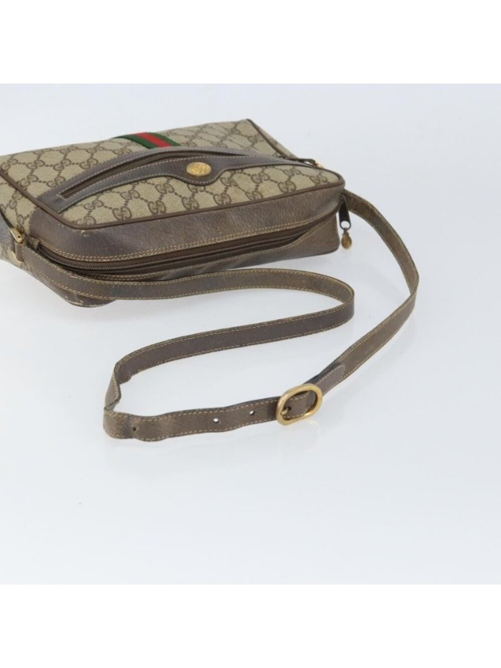 Authentic GUCCI GG Supreme Web Sherry Line Bag PVC Beige Gold 24 02 005 - Picture 14 of 16